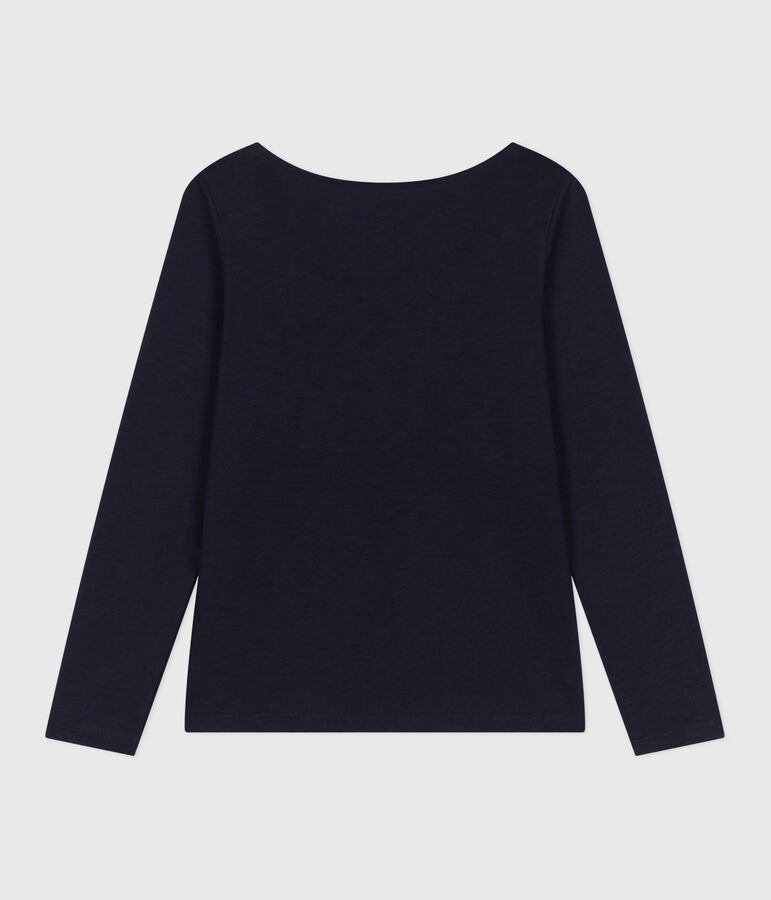 T-shirt Regular a maniche lunghe con scollo rotondo in jersey flamm&eacute; donna blu
