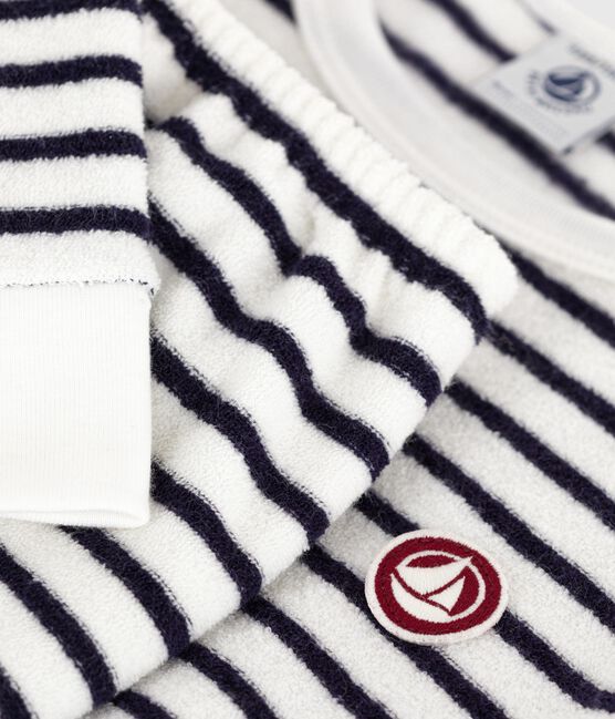 Pigiama in spugna di cotone a righe bambino blu MILK/ SOIR