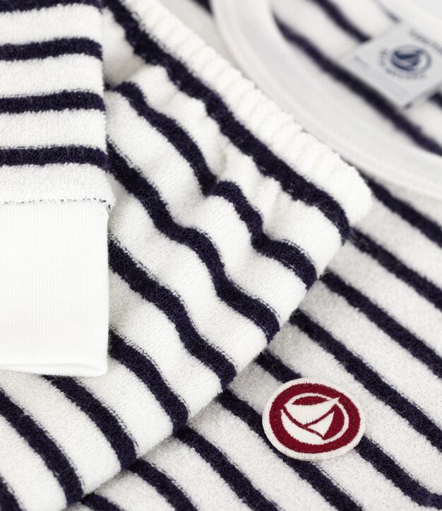 Pigiama in spugna di cotone a righe bambino blu/blu