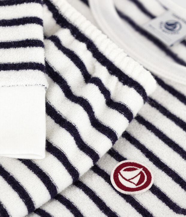 Pigiama in spugna di cotone a righe bambino blu/blu