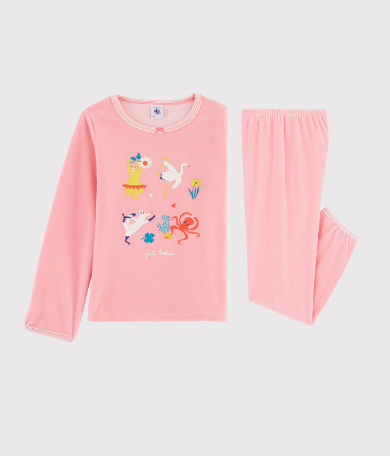 Pigiama rosa animali yoga bambina in ciniglia rosa