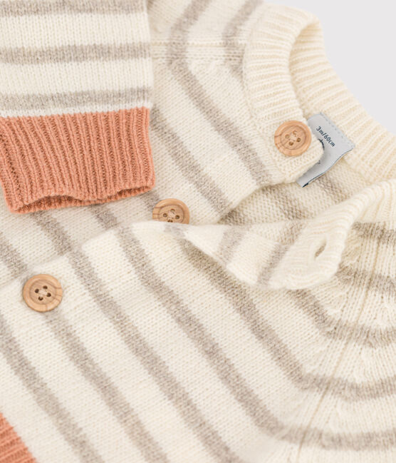 Cardigan bebè in maglia di lana a righe bianco MARSHMALLOW/bianco MULTICO