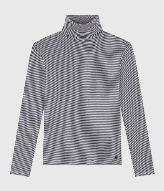 T-shirt dolcevita L'ICONIQUE in cotone Donna blu SMOKING/bianco MARSHMALLOW