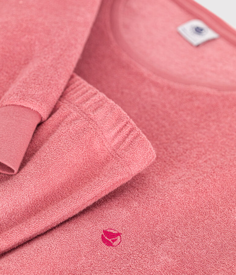 Pigiama in spugna bouclette spazzolata tinta unita donna rosa