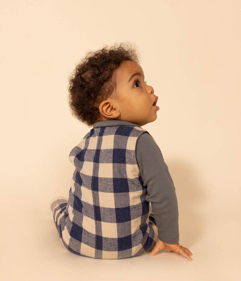 Tutina smanicata di flanella per beb&egrave; blu/ecru