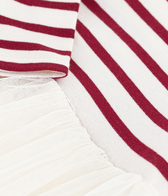 Abito bi-materiale a maniche lunghe neonata rosso MILK/ AMARANTE