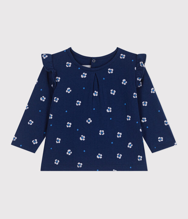 Blusa a maniche lunghe in cotone con stampa a fiori neonato blu/multicolore