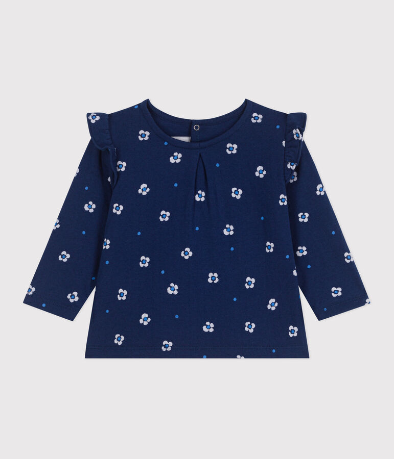 Blusa a maniche lunghe in cotone con stampa a fiori neonato blu/multicolore