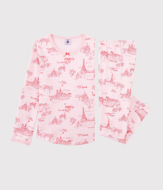Pigiama tela di Jouy Parigi bambina in cotone rosa FLEUR/rosa GROSEILLER
