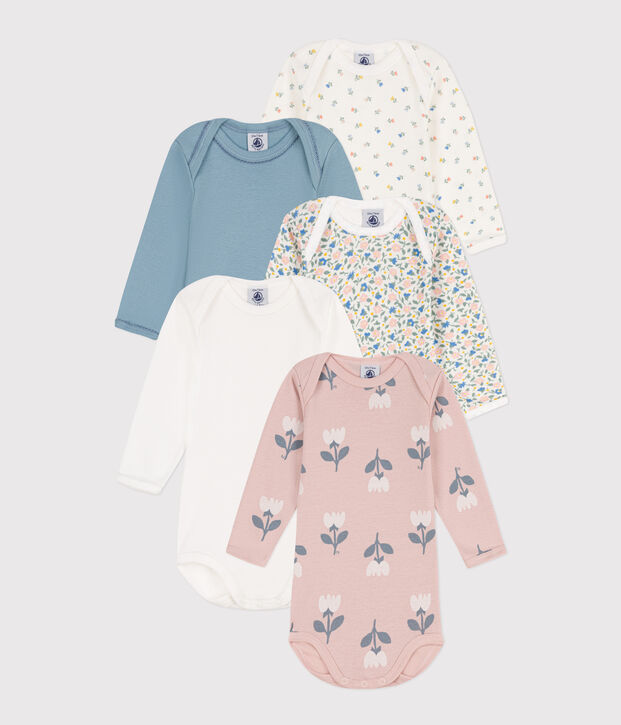 Confezione da 5 body a maniche lunghe a fiori in cotone multicolore
