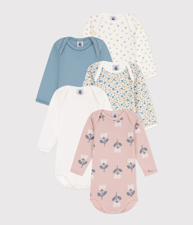 Confezione da 5 body a maniche lunghe a fiori in cotone multicolore