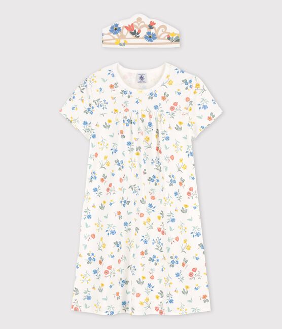 Camicia da notte a fiori a manica corta bambina in cotone bianco MARSHMALLOW/bianco MULTICO