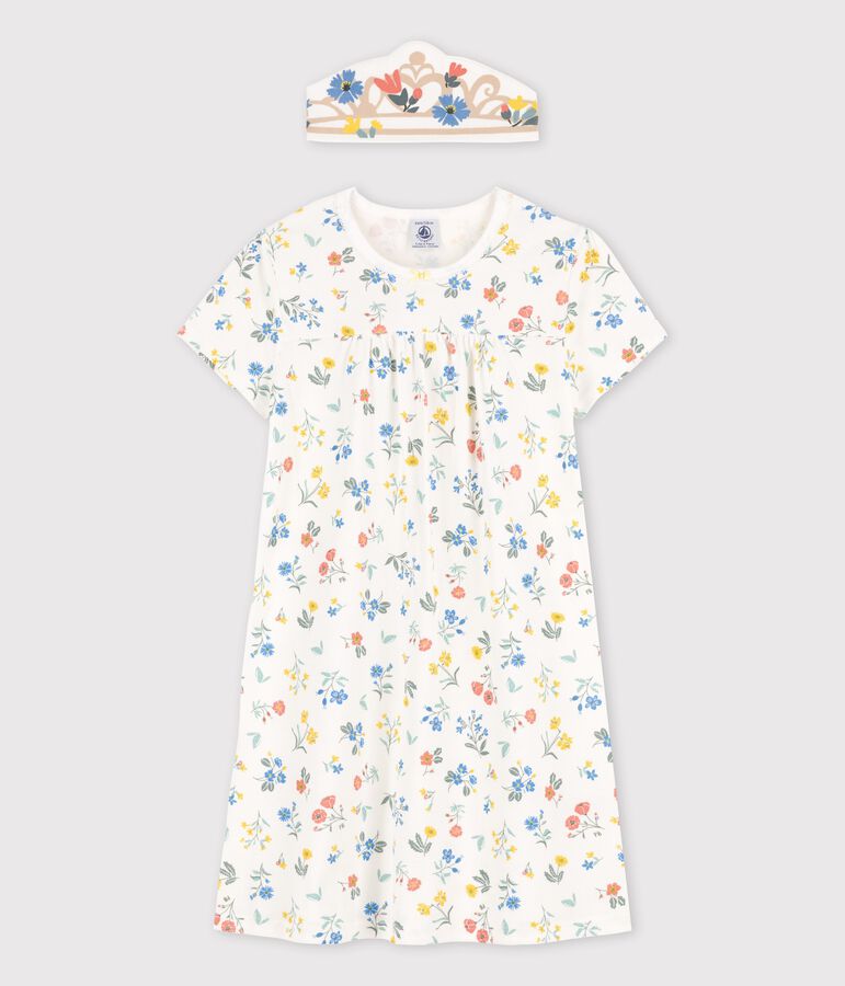 Camicia da notte a fiori a manica corta bambina in cotone bianco/multicolore