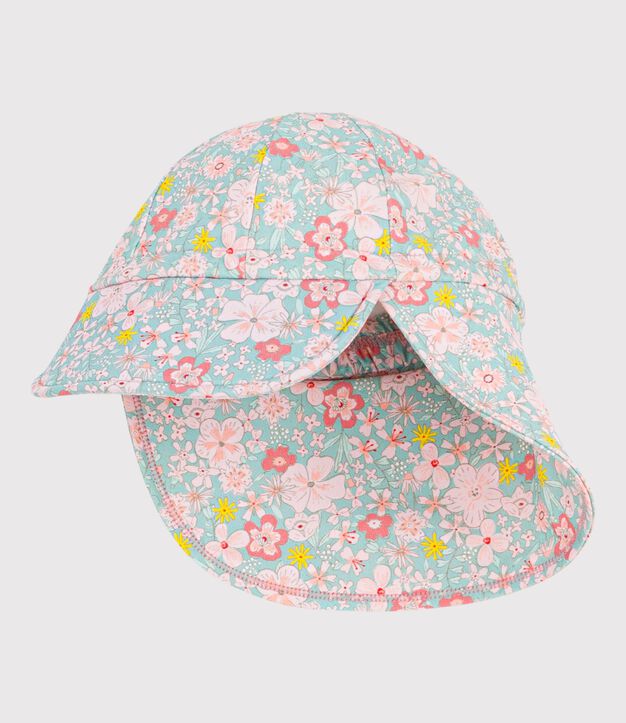 Berretto anti-UV con stampa a fiori neonata blu/multicolore