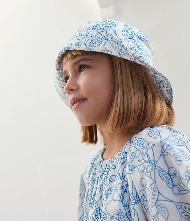 Cappello in popeline stampato da bambina blu/blu
