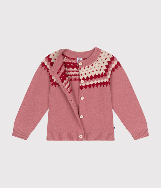 Cardigan in maglia jacquard di lana e cotone bambina rosa ROSEWOOD/ AVALANCHE
