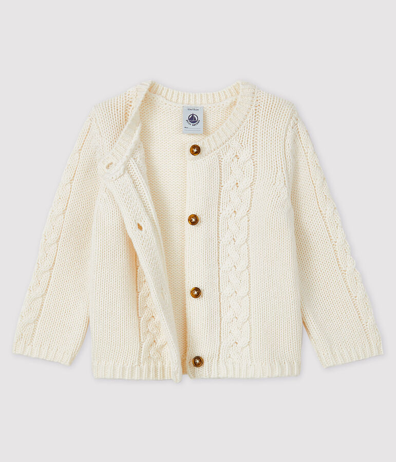Cardigan lana e cotone beb&egrave; bianco MARSHMALLOW