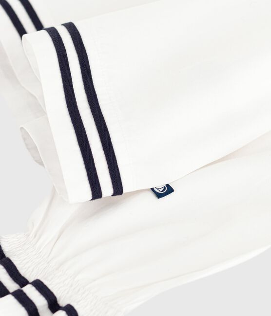 Blusa a maniche lunghe in popeline di cotone tinta unita bambina bianco ECUME