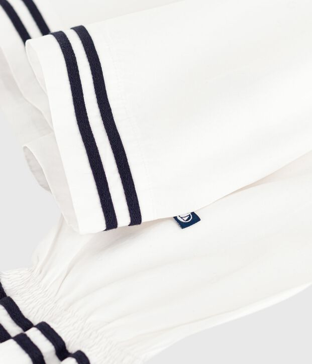Blusa a maniche lunghe in popeline di cotone tinta unita bambina bianco