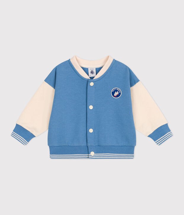 Giacca stile teddy in cotone color block neonato blu/ecru
