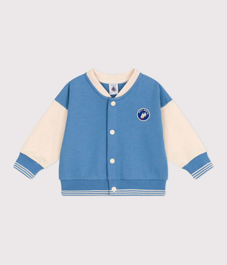 Giacca stile teddy in cotone color block neonato blu/ecru