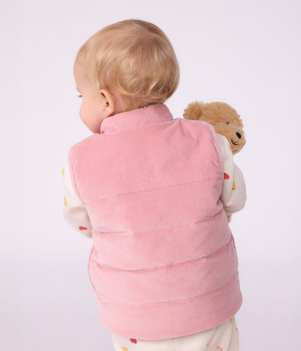 Piumino senza maniche in velluto e sherpa double face neonato rosa/ecru