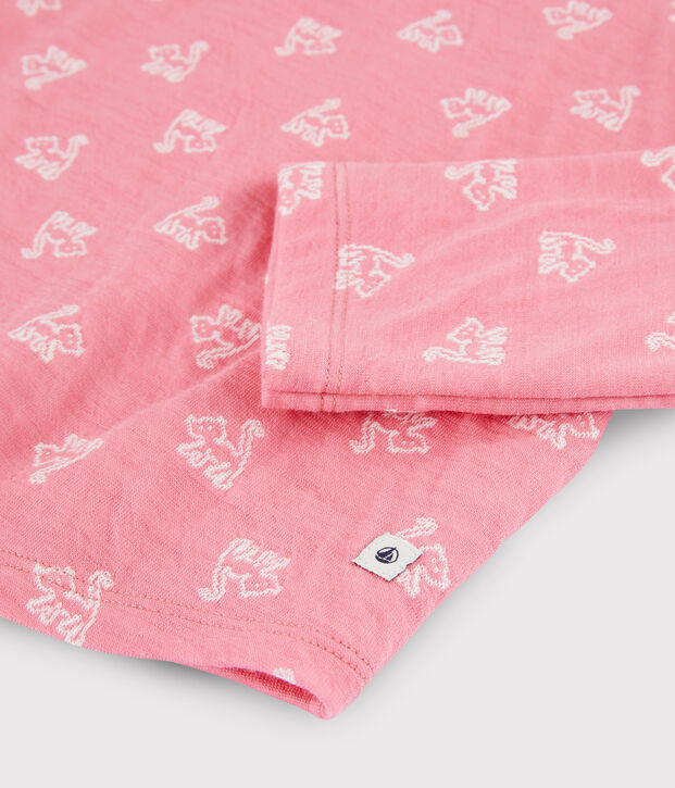 Pigiama jacquard gatti bambina in lana e cotone rosa/bianco