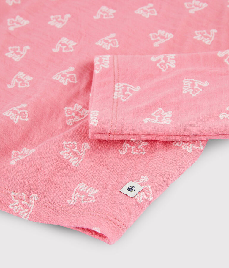 Pigiama jacquard gatti bambina in lana e cotone rosa/bianco