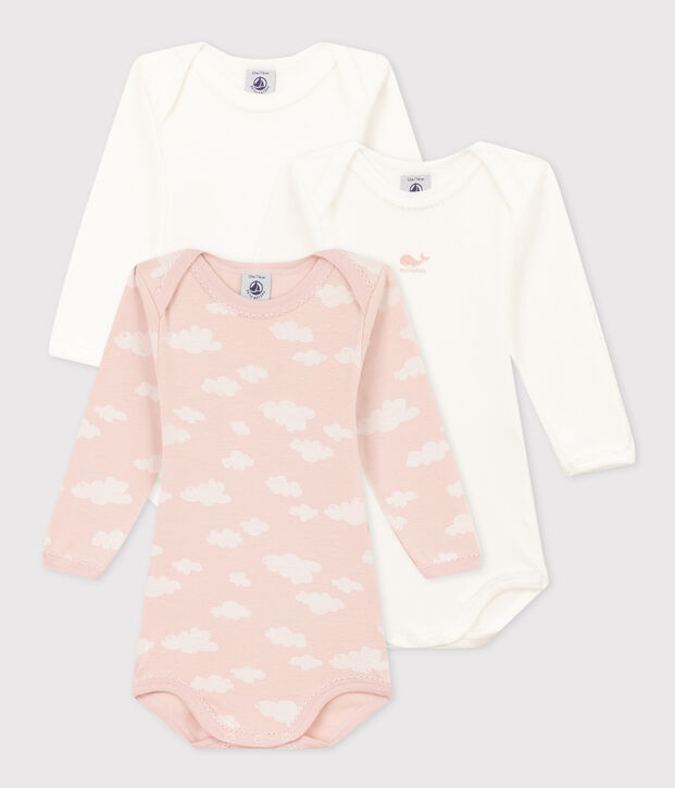 Confezione da 3 body beb&egrave; a maniche lunghe in cotone con motivo nuvole multicolore