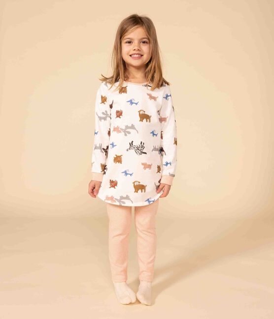 Camicia da notte bambina in tessuto felpato motivo cane bianco MARSHMALLOW/bianco MULTICO