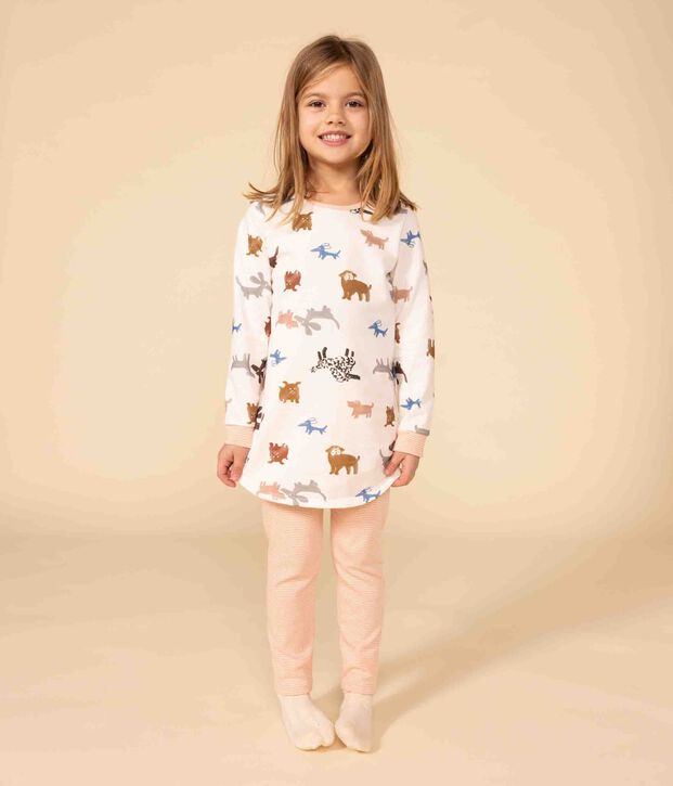 Camicia da notte bambina in tessuto felpato motivo cane bianco/multicolore