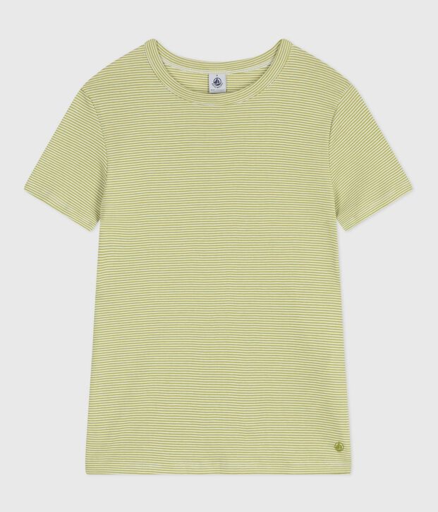 T-shirt a maniche corte in cotone a righe donna verde/bianco