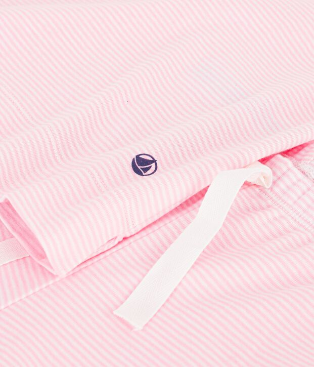 Pigiama in cotone a righe con gamba ampia donna rosa/bianco