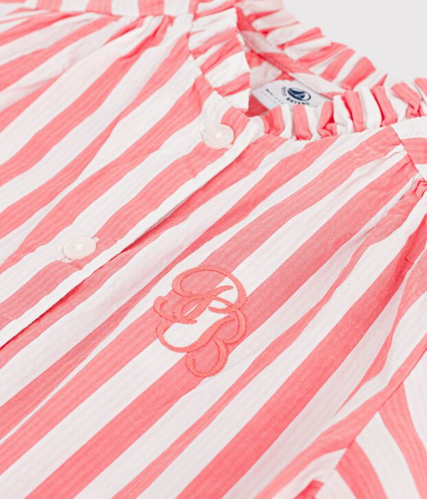 Blusa a maniche corte in cotone a righe bambina rosa/bianco