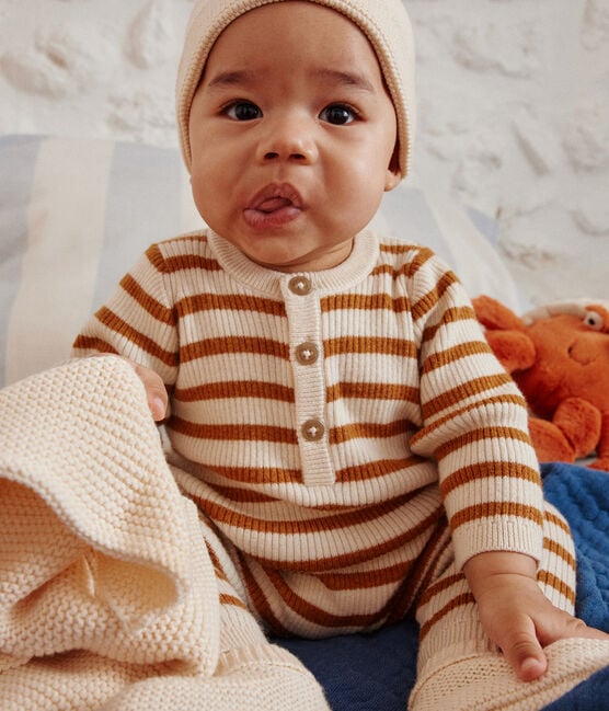 Tutina a righe in tricot per bebè bianco AVALANCHE/ ECUREUIL