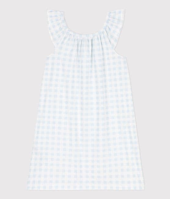 Camicia da notte stampa a quadretti in cotone sottile bambina blu MARSHMALLOW/bianco GOMME