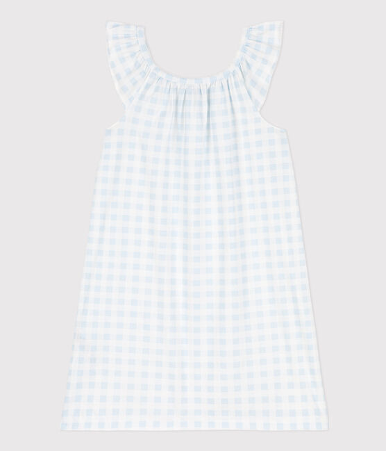Camicia da notte stampa a quadretti in cotone sottile bambina blu MARSHMALLOW/bianco GOMME
