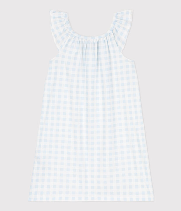 Camicia da notte stampa a quadretti in cotone sottile bambina bianco/blu