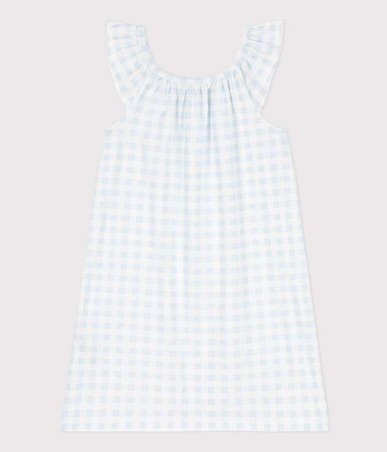 Camicia da notte stampa a quadretti in cotone sottile bambina bianco/blu