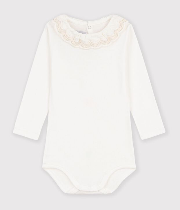 Body con colletto in cotone tinta unita neonata bianco