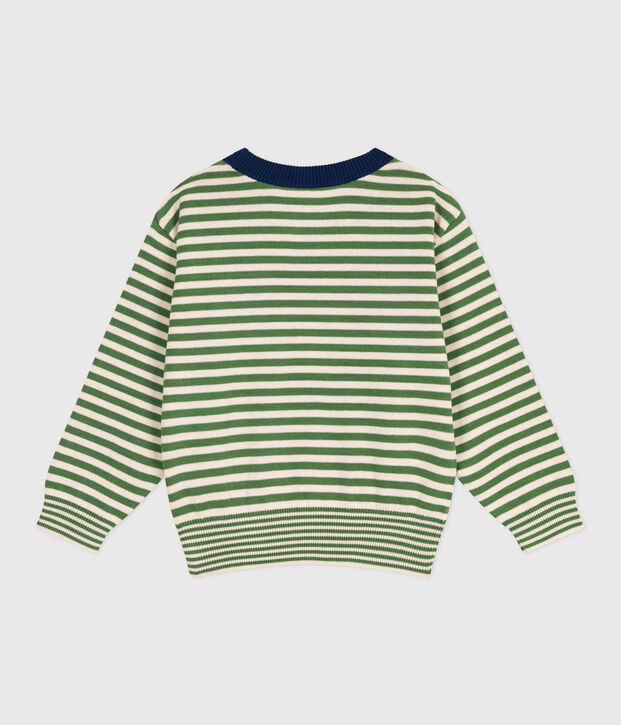Pullover in cotone a righe bambino verde/ecru