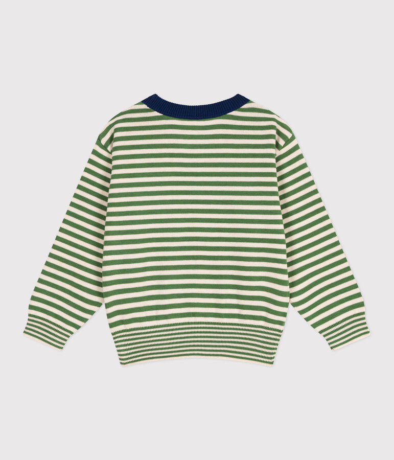 Pullover in cotone a righe bambino verde/ecru