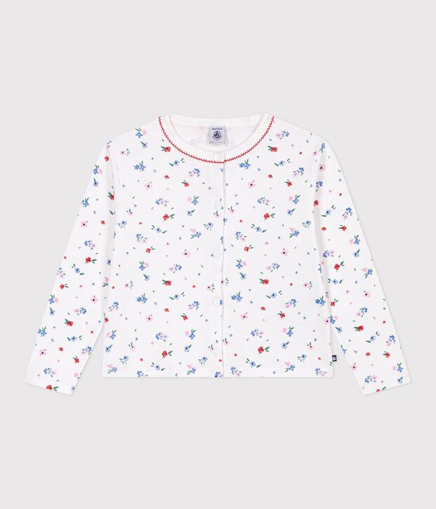 Cardigan in cotone con stampa a fiori bambina bianco/multicolore