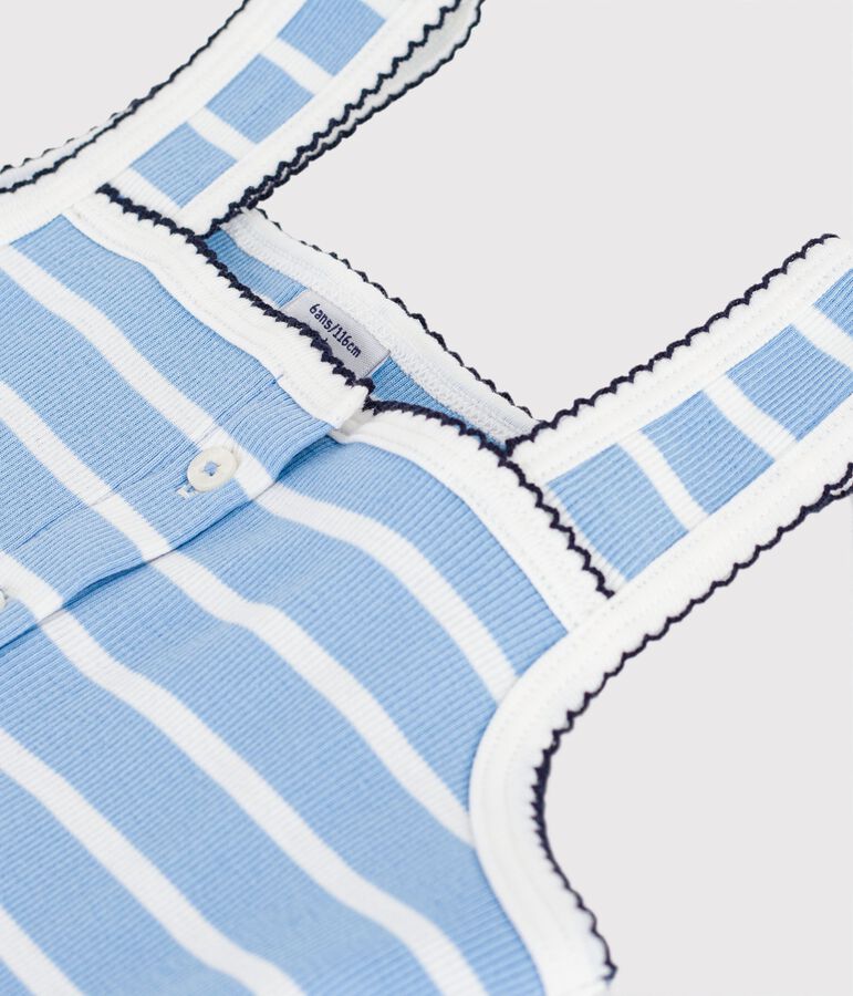 Canotta in cotone a righe bambino blu/bianco