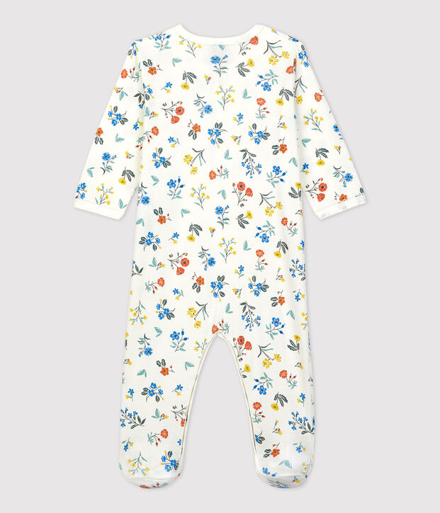 Pigiama tutina beb&egrave; con stampa a fiori in cotone bianco/multicolore