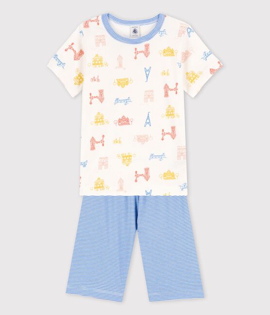 Pigiama corto Parigi bambino in cotone bianco MARSHMALLOW/bianco MULTICO