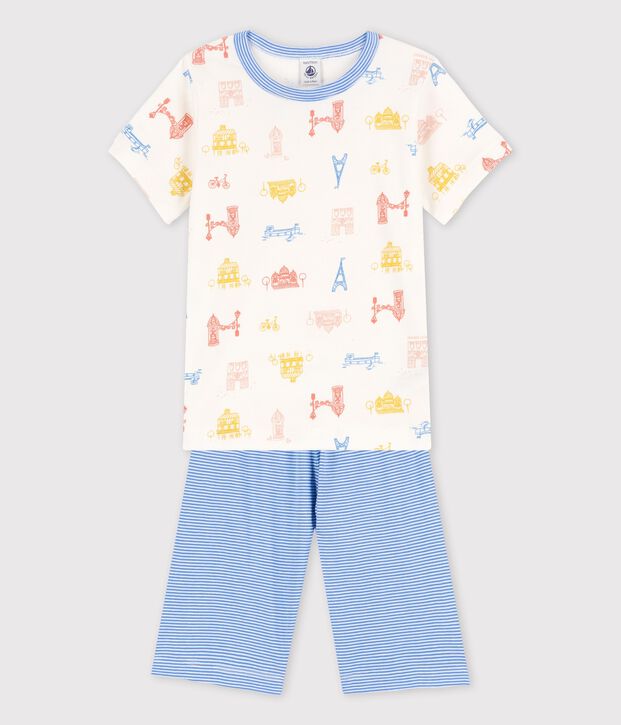 Pigiama corto Parigi bambino in cotone bianco/multicolore