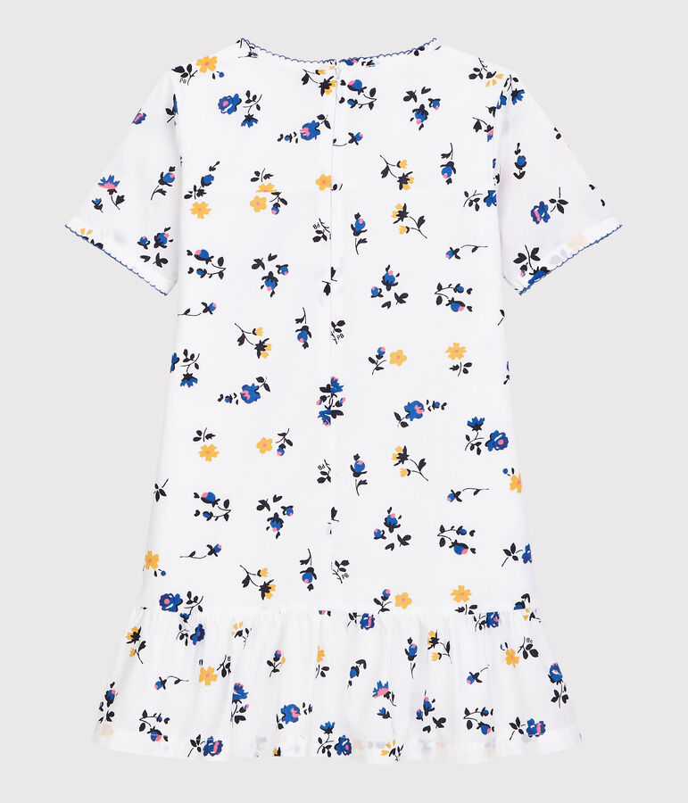 Abito bambina a maniche corte in cotone bianco/multicolore