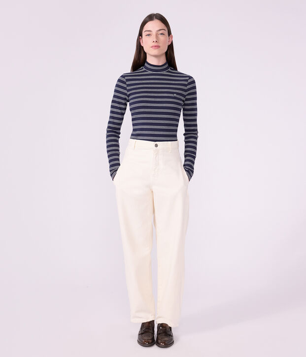 Dolcevita in cotone a righe donna blu/bianco