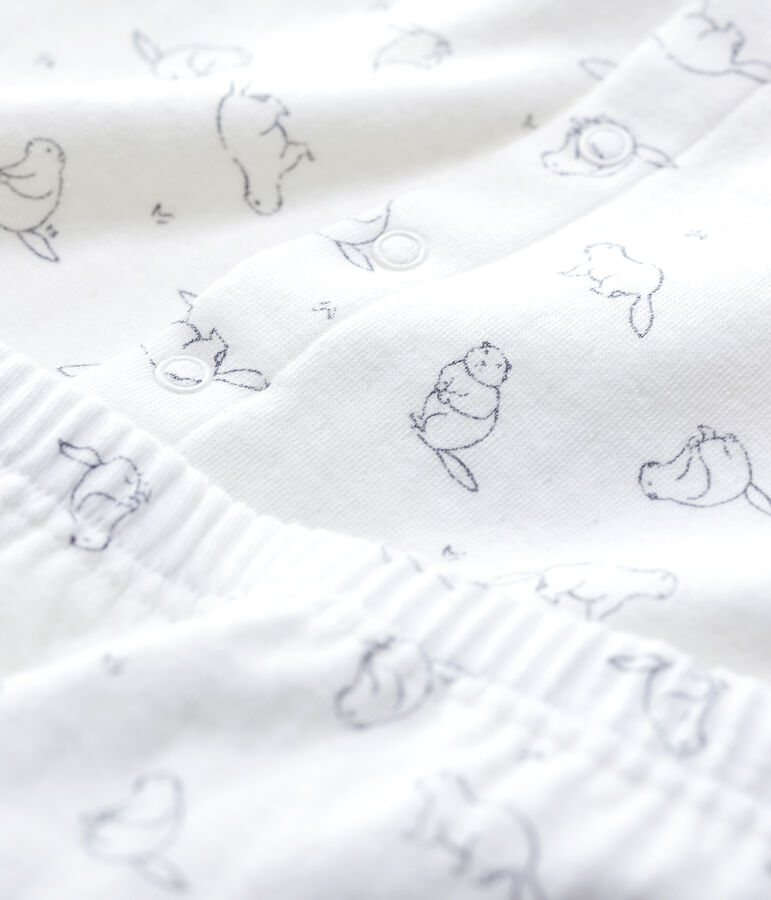 Completo 2 pezzi beb&egrave; fantasia marmotte in cotone biologico bianco/grigio